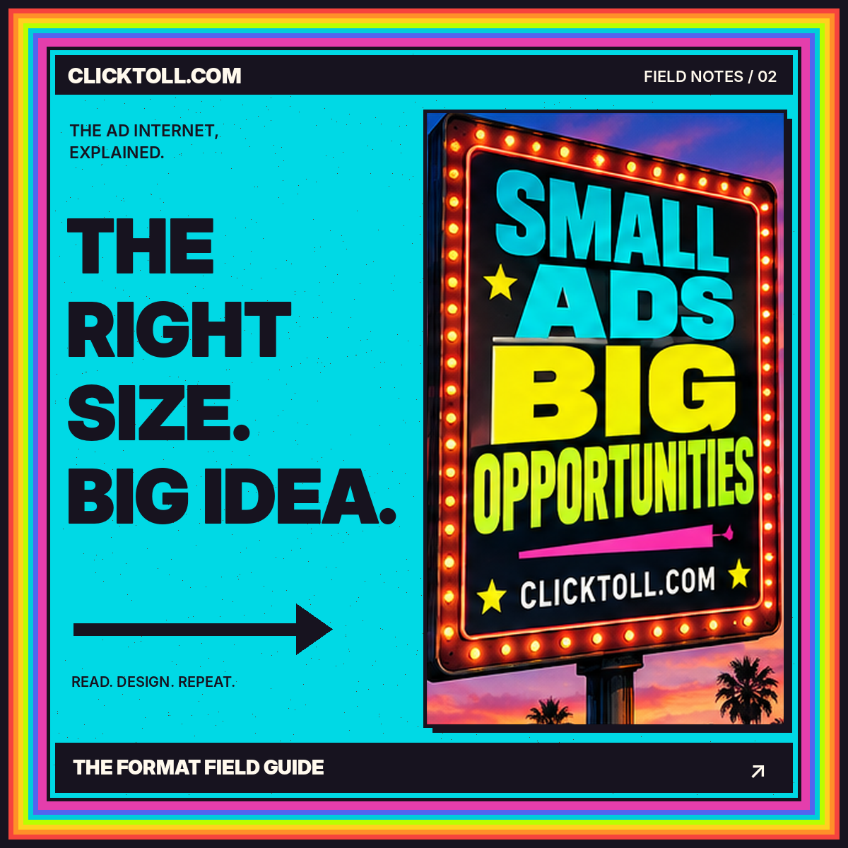 Rainbow vintage billboard illustration: The right shape for the right message.