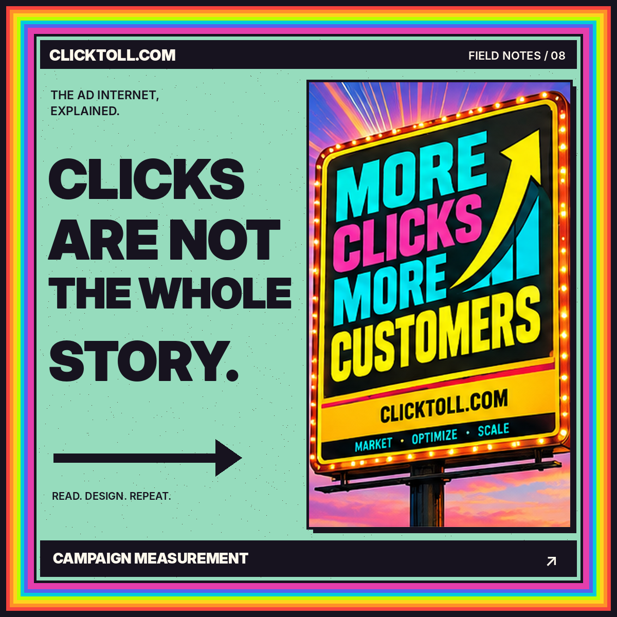 Rainbow vintage billboard illustration: Clicks are not the whole story.
